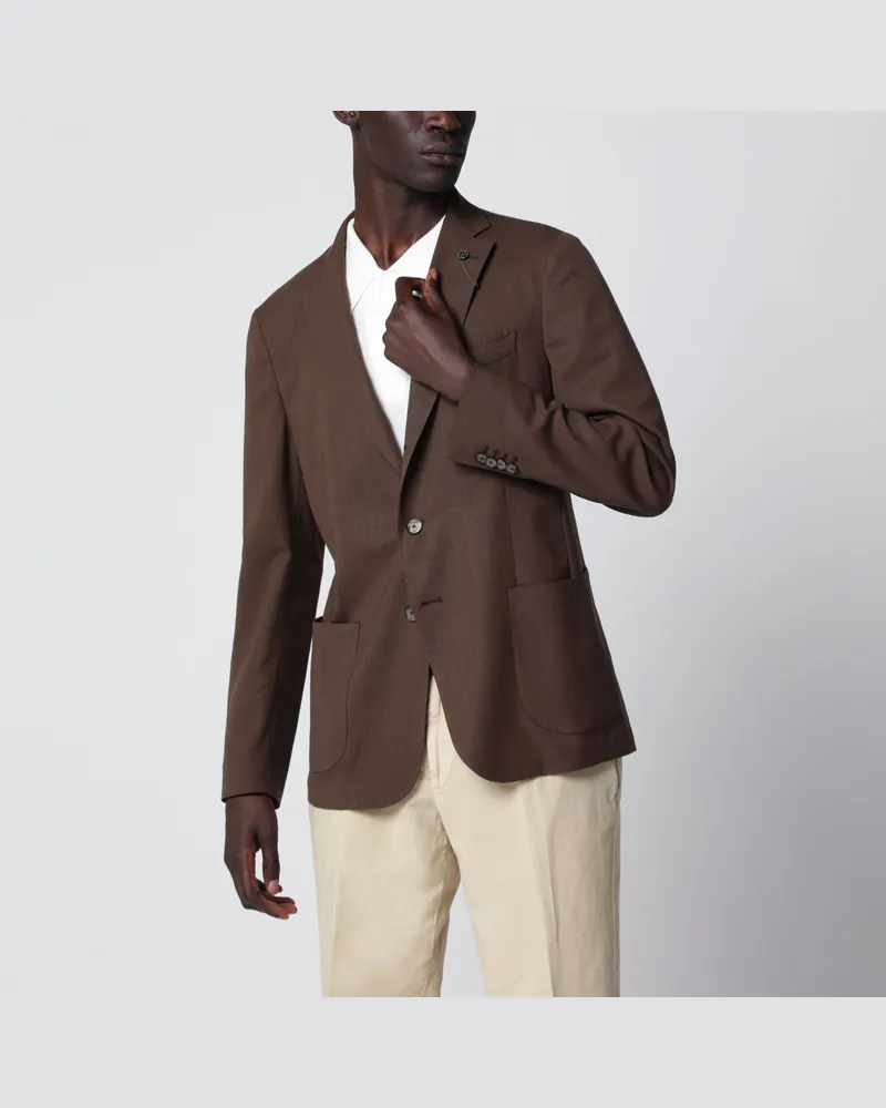 Biagio Santaniello Brown Slim-Fit Single-Breasted Linen Blazer Brown
