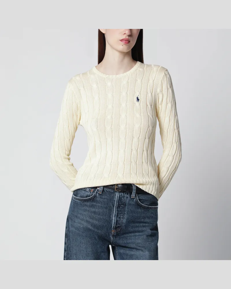 Ralph Lauren Cremefarbener Zopfmusterpullover aus Baumwolle White