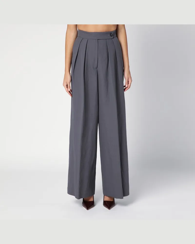 Dries van Noten Taupefarbene weite Hose aus Wollgemisch Beige
