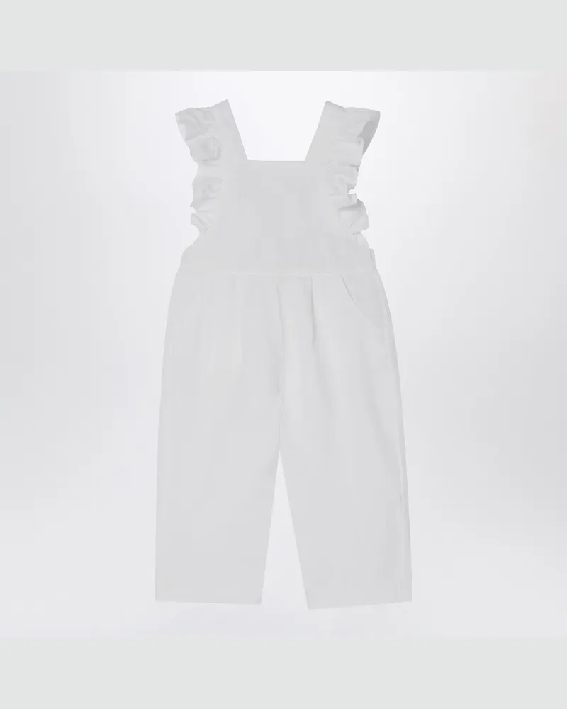 Il Gufo Weiße Latzhose aus Leinen mit Rüschen White