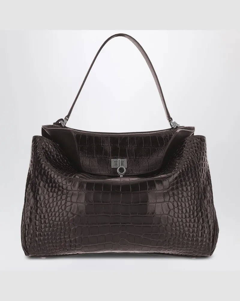 Balenciaga Rodeo Handtasche mini aus geprägtem Leder in Krokodiloptik Espresso Brown