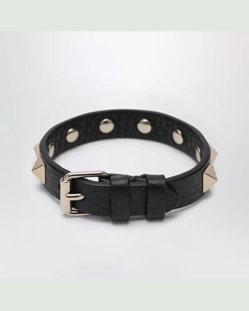 Valentino Garavani Rockstud Armband aus schwarzem Leder Black