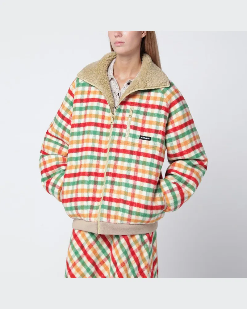 Miu Miu Rote/grüne/sojabraune Jacke aus Fleece mit Karomuster Mehrfarbig