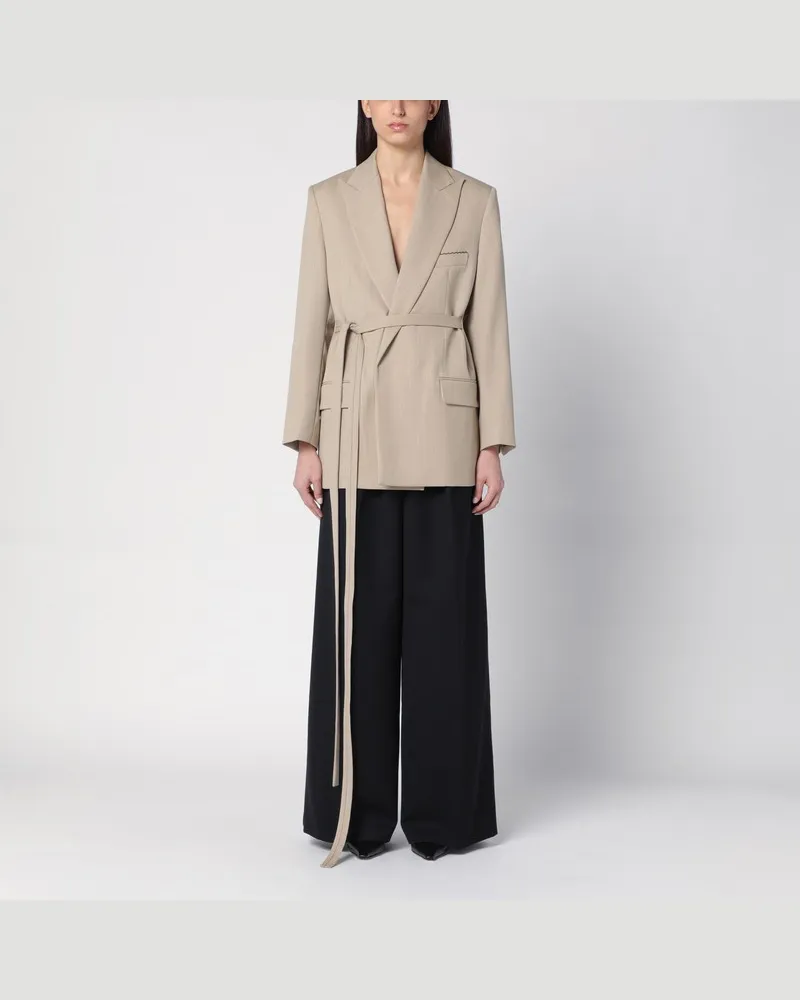 Victoria Beckham Beigefarbene Wolljacke mit Gürtel Braun
