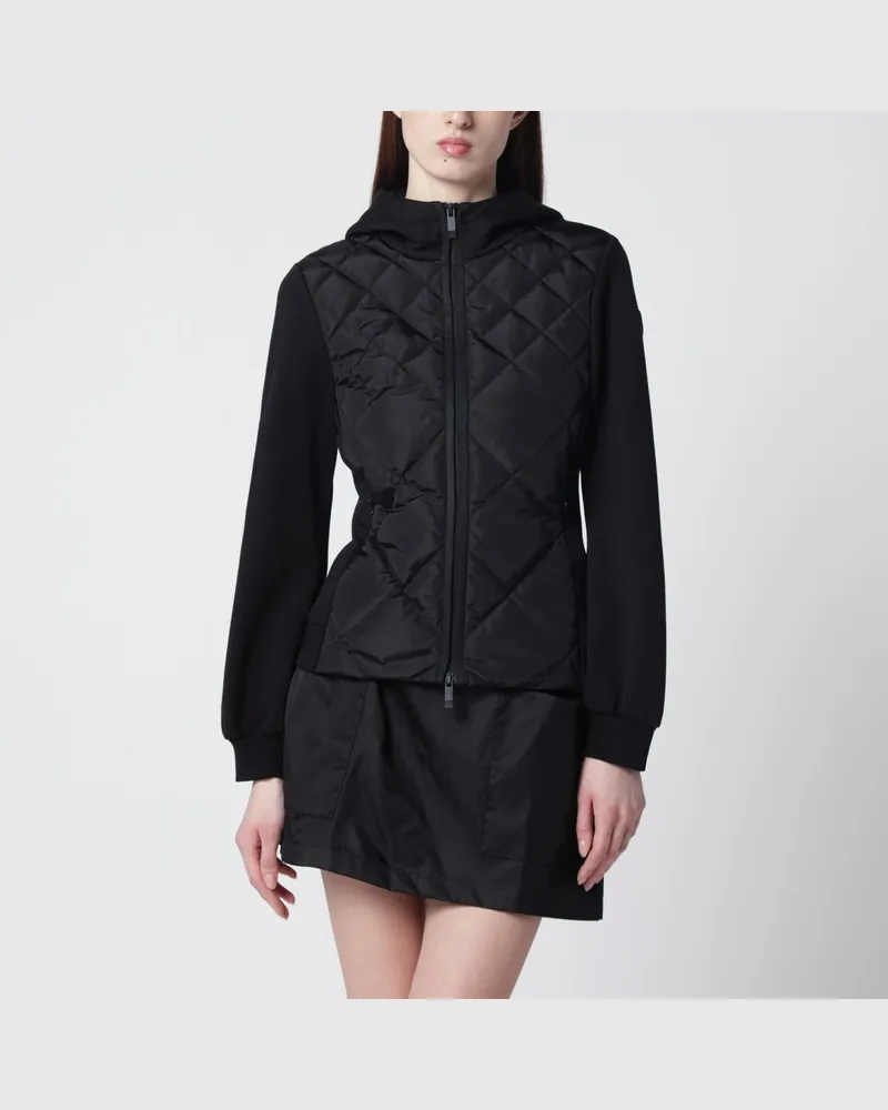 Moncler Schwarzer wattierter Baumwoll-Cardigan mit Reißverschluss Schwarz