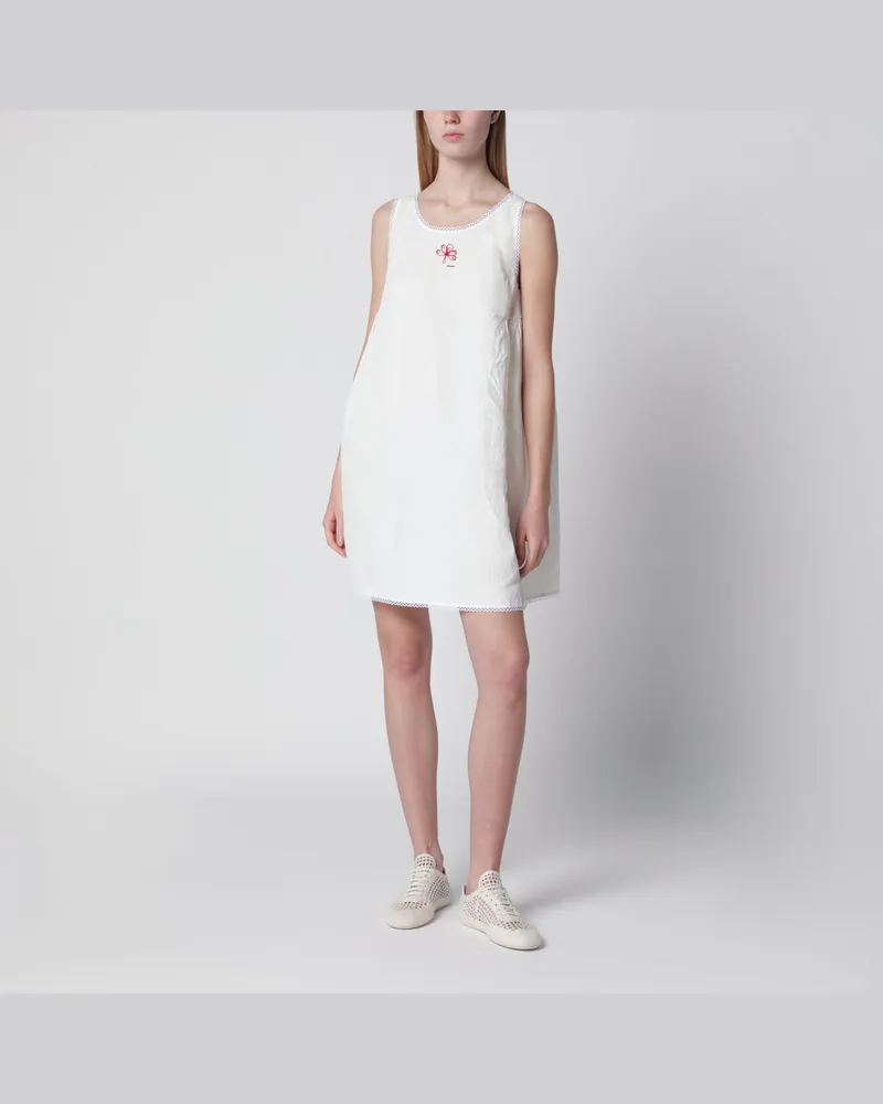 Prada Kurzes besticktes Kleid aus weißem Flammgarn-Gewebe White