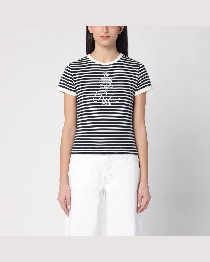 Frame Denim Gestreiftes Baumwoll-T-Shirt Blau