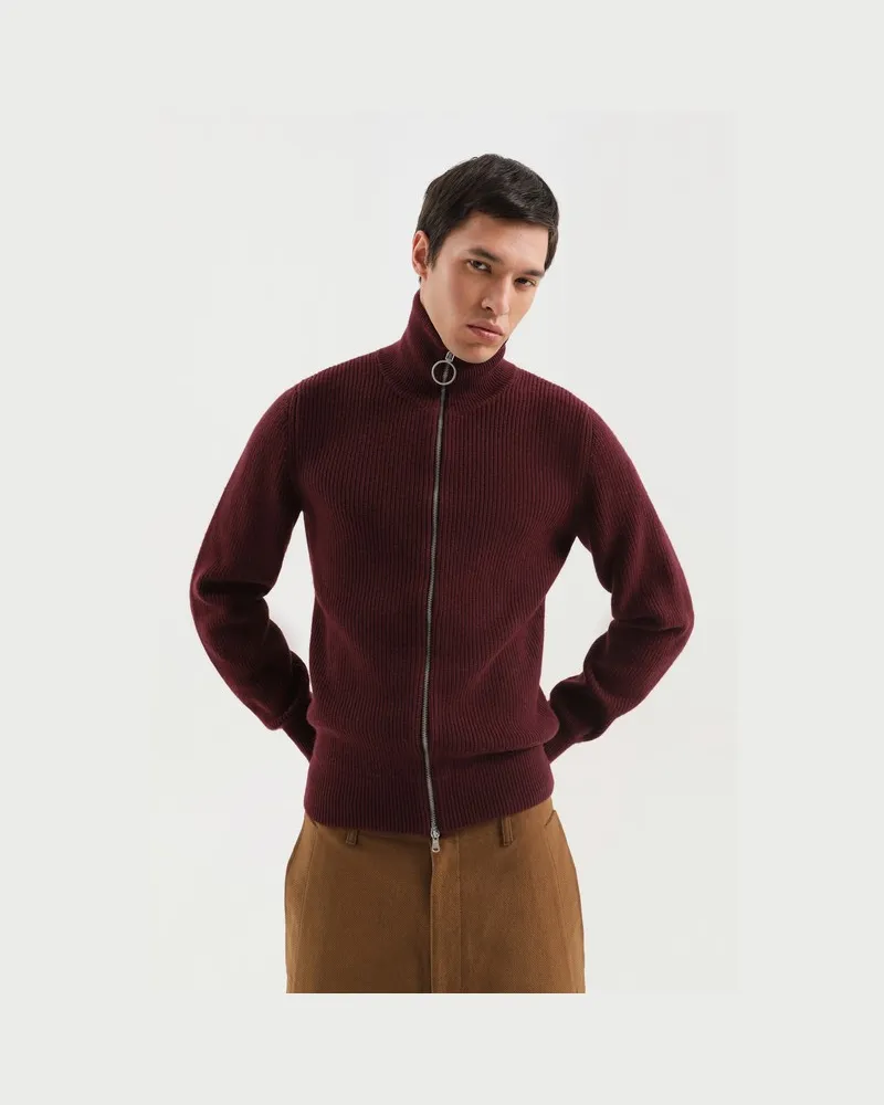 1989 STUDIO Burgunder Zip-Pullover mit Stehkragen Rot