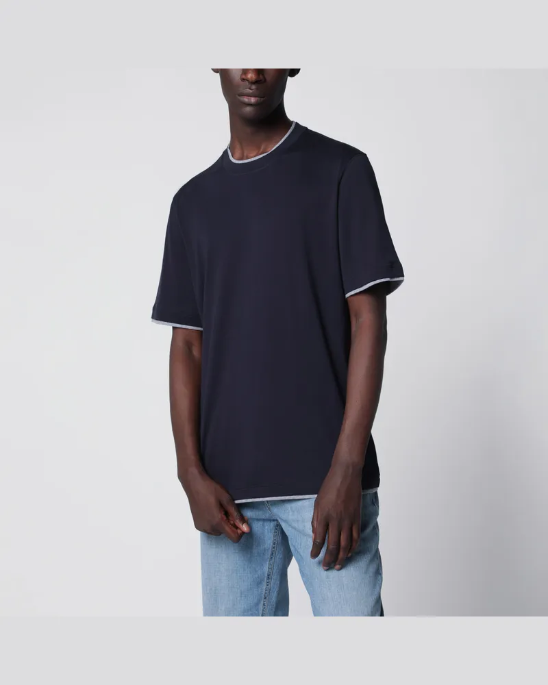 Brunello Cucinelli T-Shirt mit Rundhals aus Baumwolljersey in Kobaltblau Blue