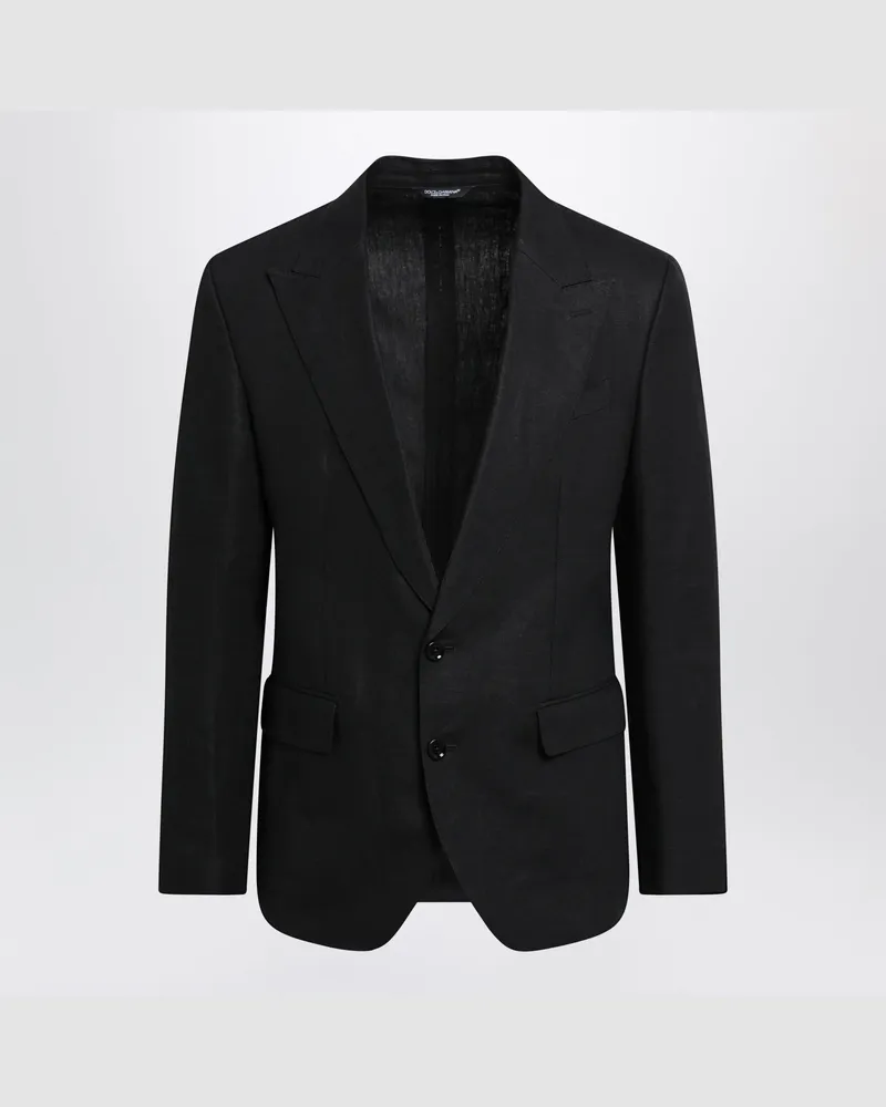 Dolce & Gabbana Einreihige Jacke aus schwarzem Leinen-Canvas Black