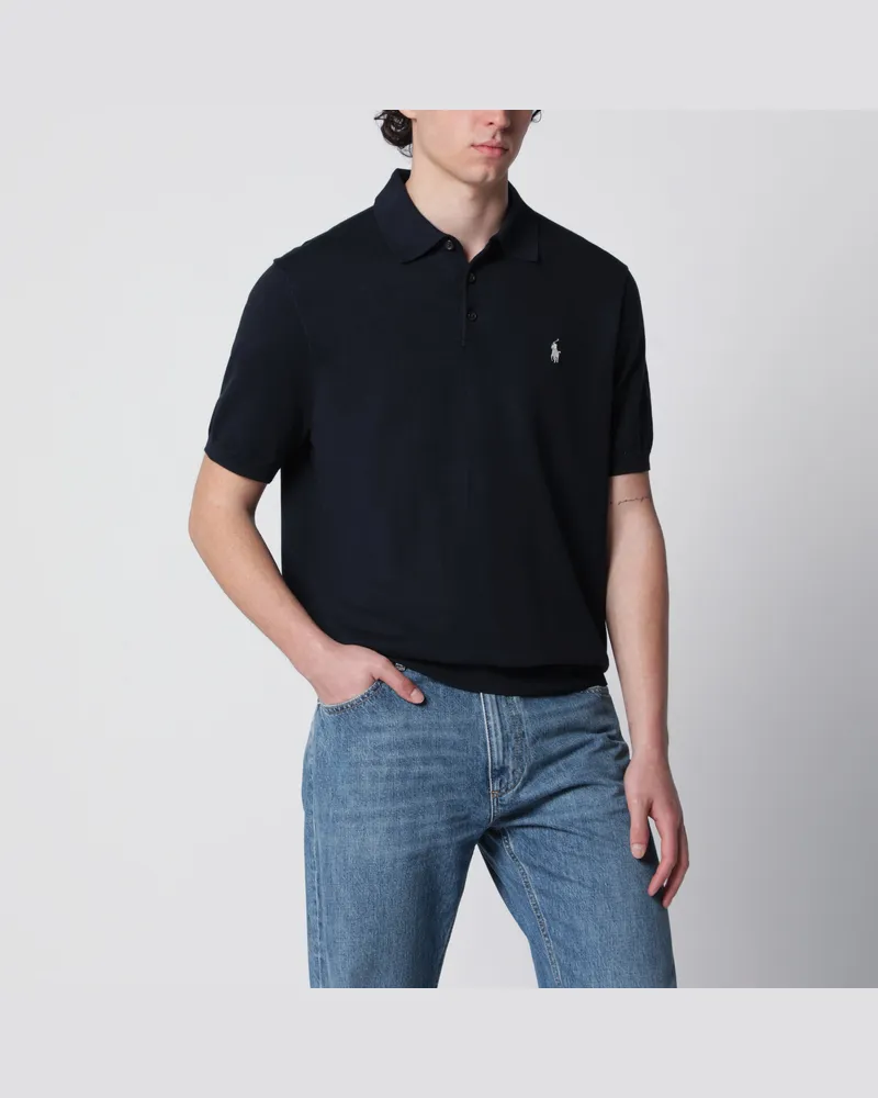 Ralph Lauren Dunkelblaues Polohemd aus Baumwollstrick Blue