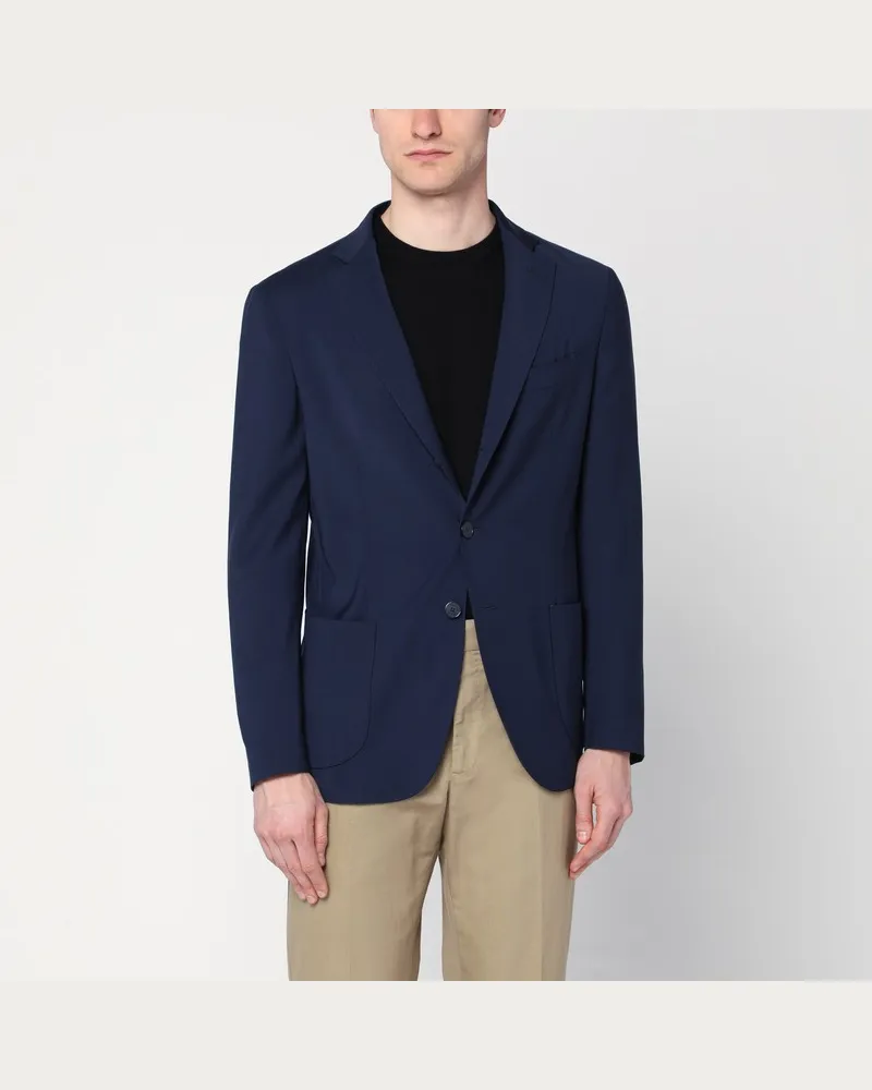 Biagio Santaniello Einreihige Jacke aus blauem Wollgemisch Blau