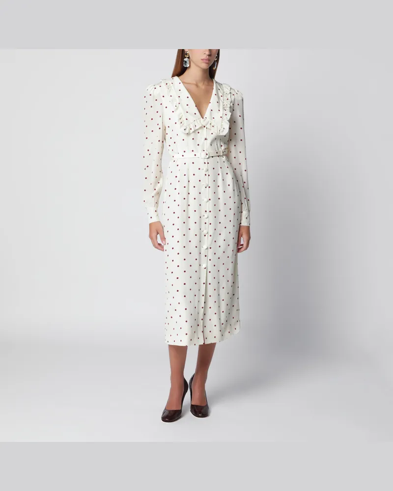 Alessandra Rich Cremefarbenes Midikleid aus Seide mit bordeauxfarbenen Polka Dots White