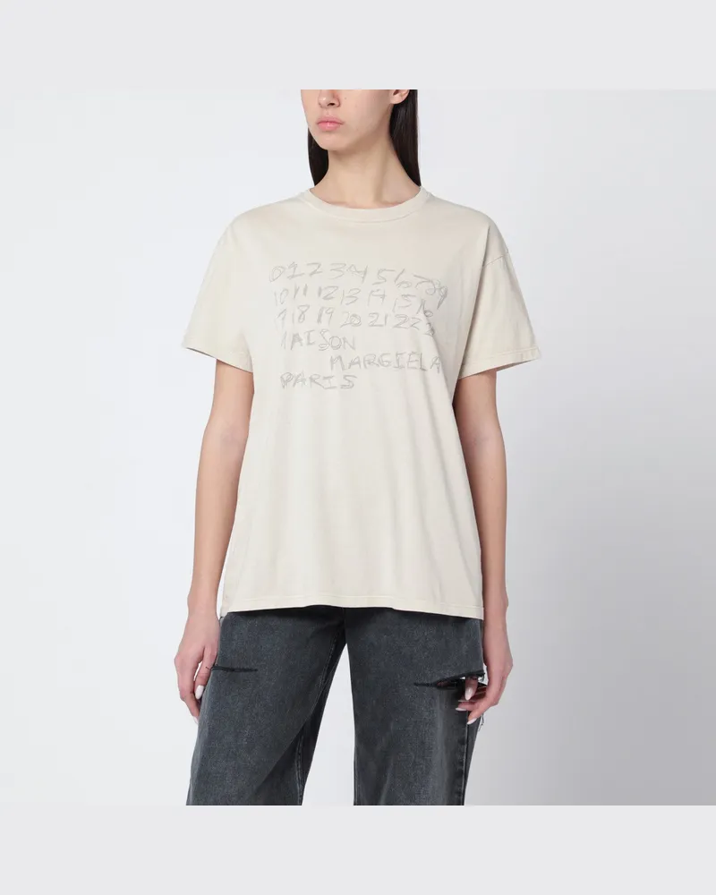Maison Margiela Sandfarbenes Numeric-Baumwoll-T-Shirt Beige
