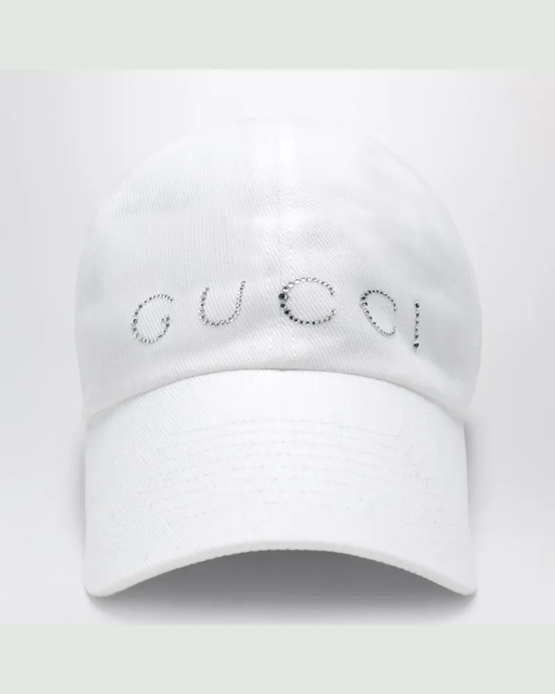 Gucci Weiße Baseballkappe mit Kristalllogo White