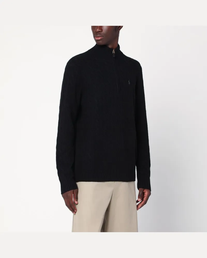 Ralph Lauren Schwarzer Zip-Pullover aus Baumwolle mit Zöpfen Regular-Fit Blau