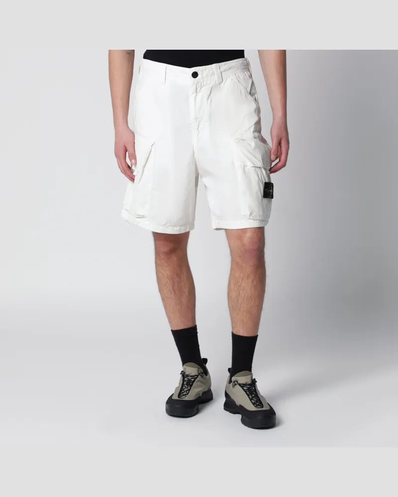 Stone Island Cargo-Shorts aus weißem Baumwoll-Nylon-Ripstop White