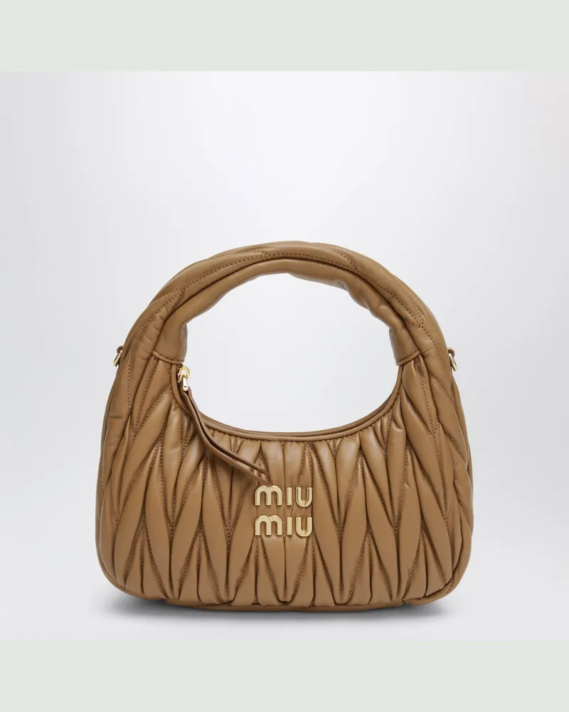 Miu Miu Kleine Miu Wander Tasche aus Matelassé-Leder, Karamell Brown