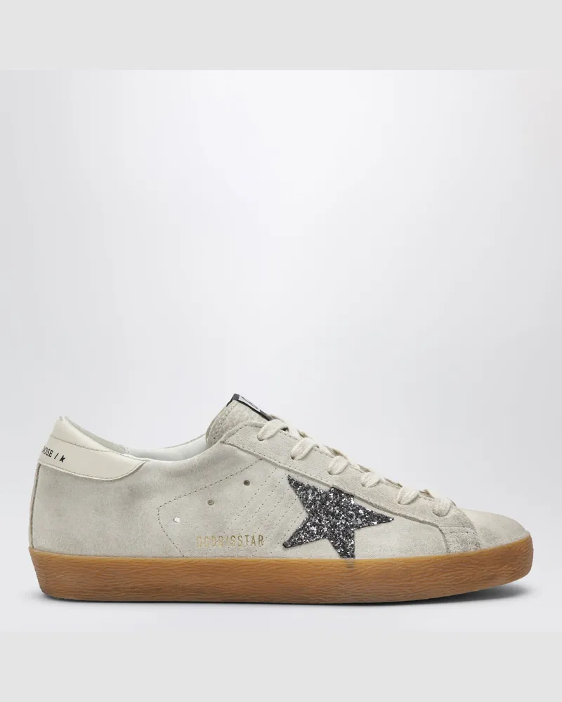 Golden Goose Super-Star Sneaker in Perlfarbe mit Glitzerstern Beige