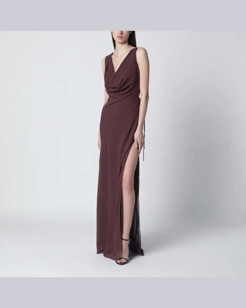 ANDAMANE Langes Kleid in Aubergine aus Seidenmischung Red
