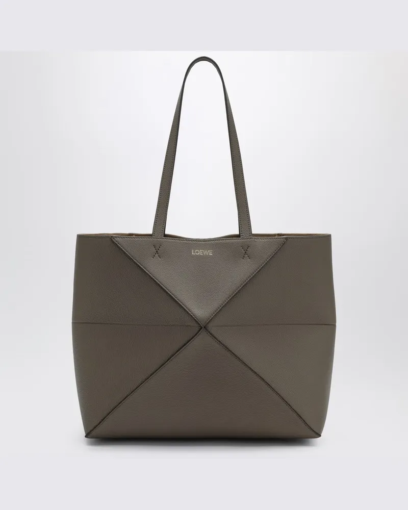 Loewe Mittlere Tasche Tote Puzzle Fold in Taupe aus granatrotem Leder Braun