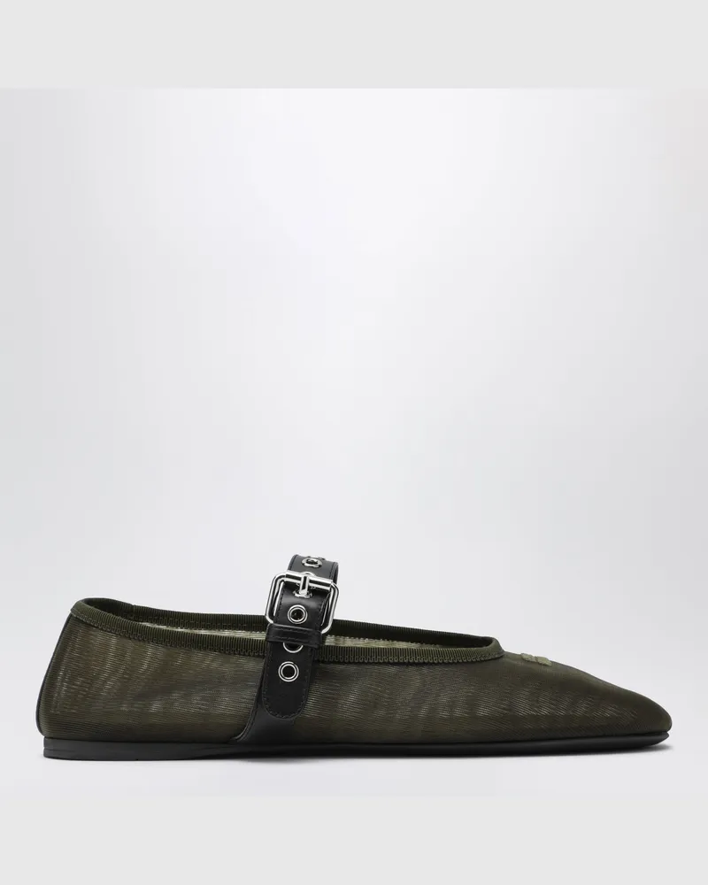 Miu Miu Ballerinas mit Schnalle aus olivgrünem Stoff Green