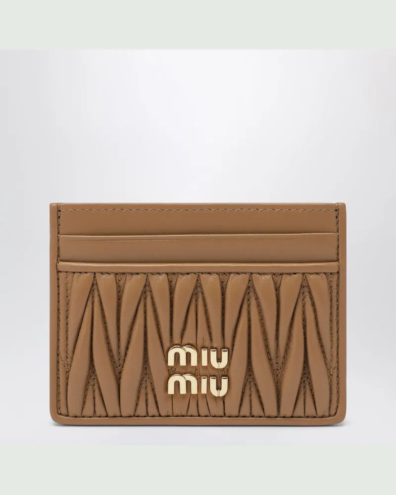 Miu Miu Kartenetui aus karamellfarbenem Matelassé-Nappaleder Beige