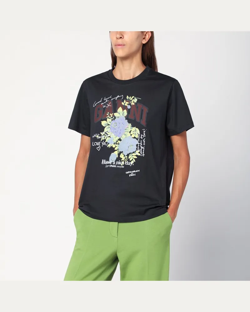 Ganni Dunkelgraues Rose T-Shirt Violett