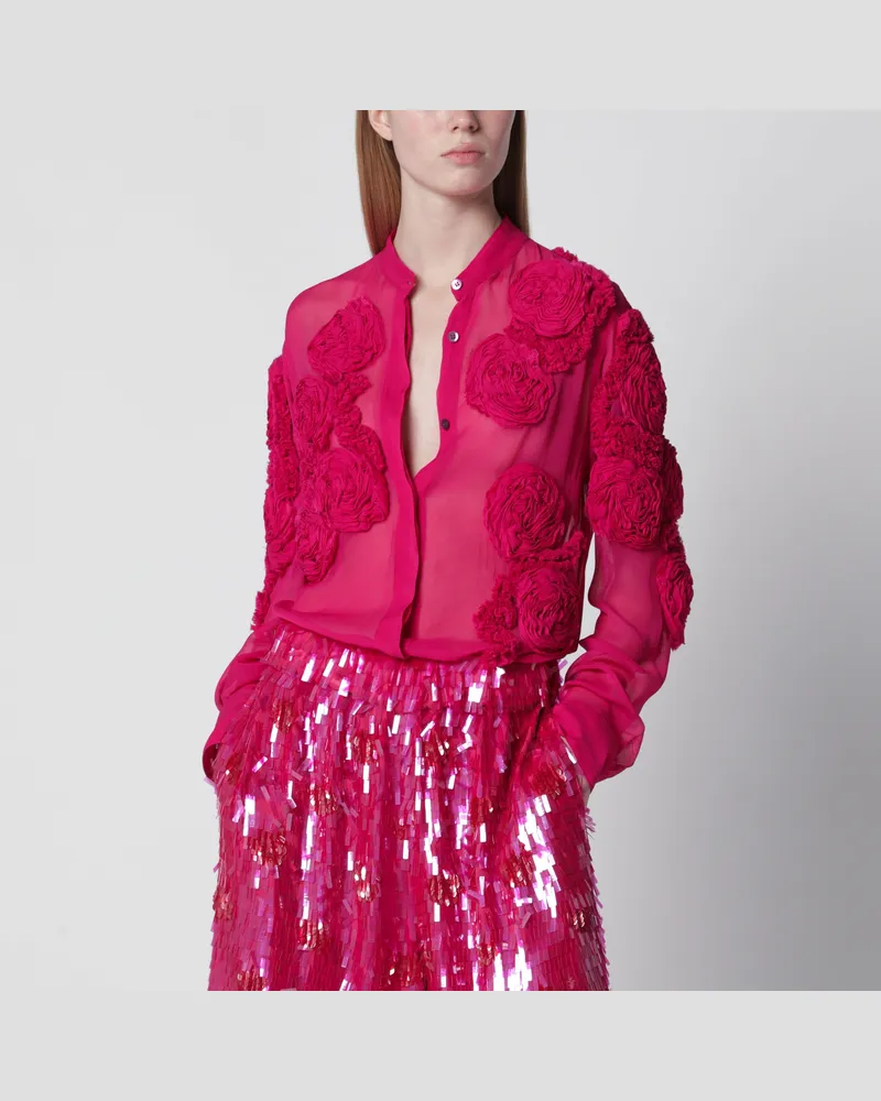 Dries van Noten Fuchsiafarbene Bluse mit Reliefrosen Pink
