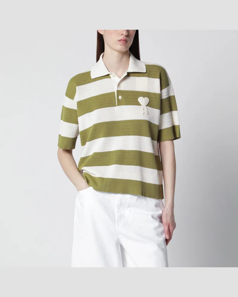 AMI Paris Ami de Coeur gestreiftes Poloshirt aus Baumwollstrick White