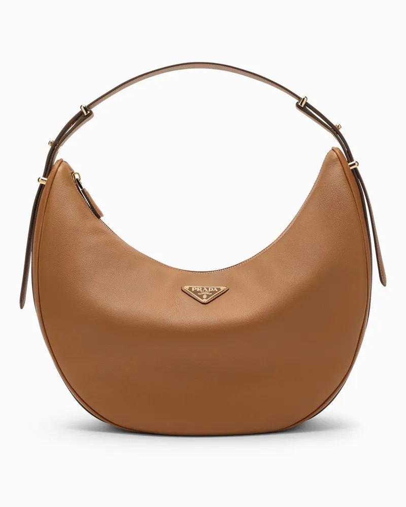 Prada Karamellfarbene Schultertasche  Arqué Large aus Leder Beige
