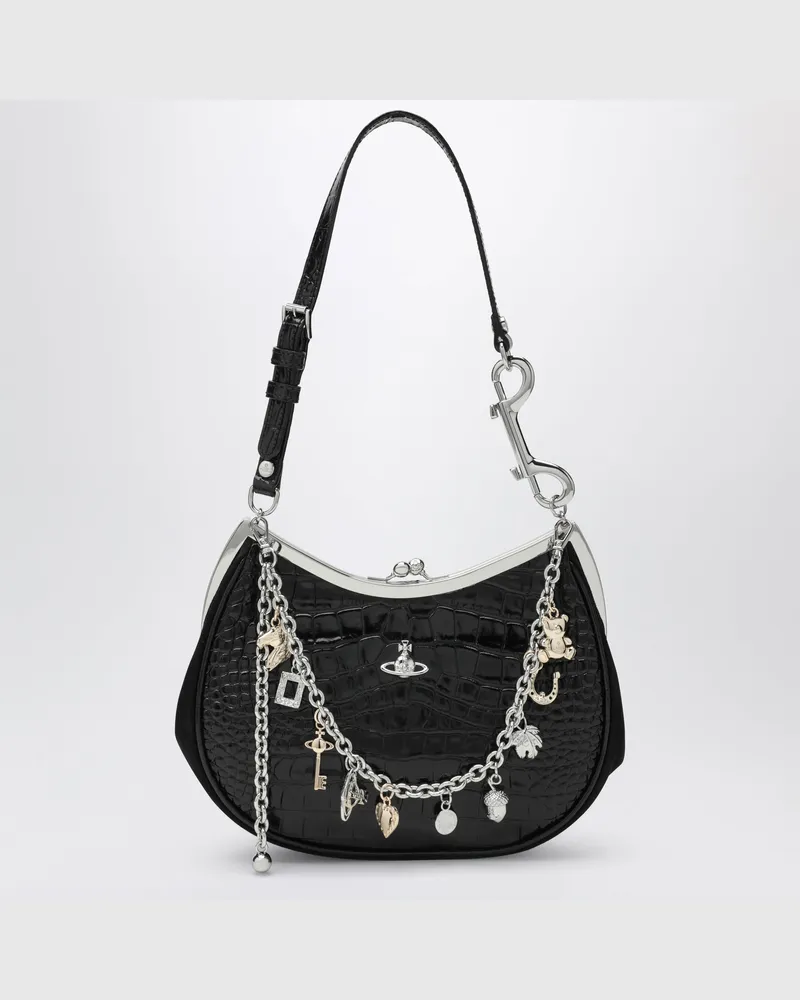 Vivienne Westwood Schwarze Charm-Tasche aus Lackleder mit Krokodil-Effekt Black