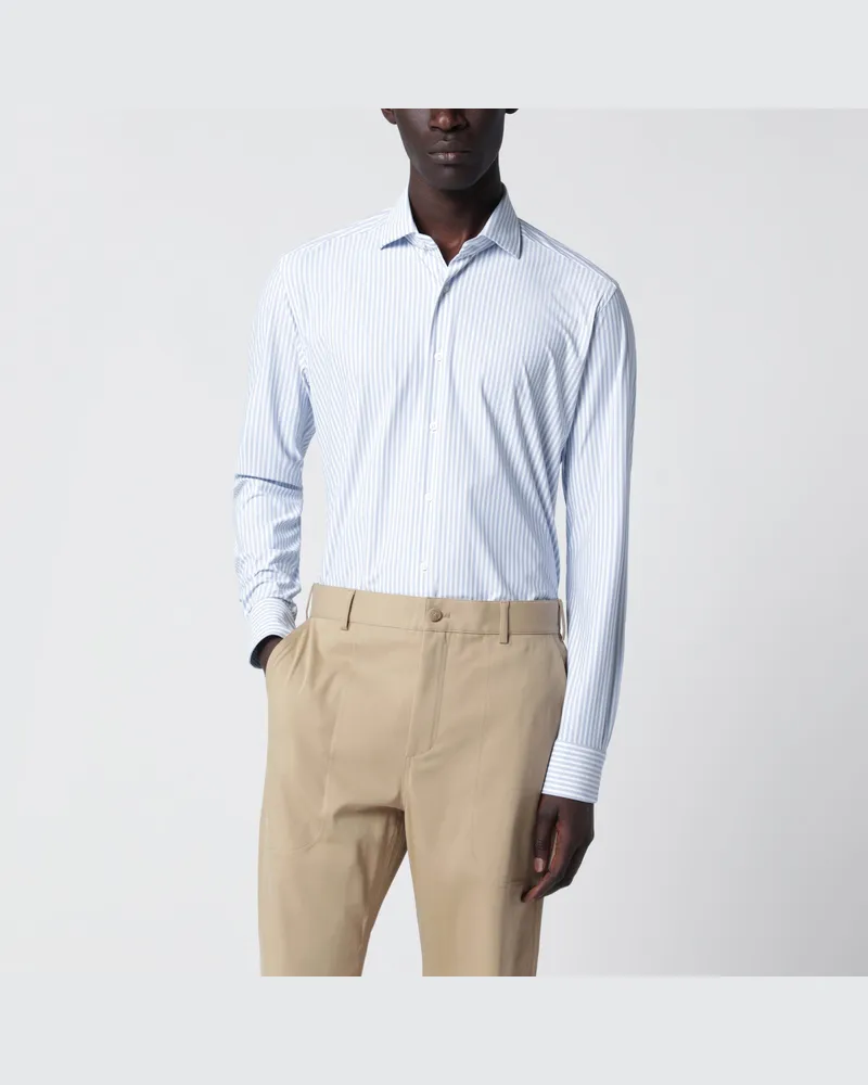 XACUS Weißes Active Gestreiftes Tailor Fit Hemd Light
