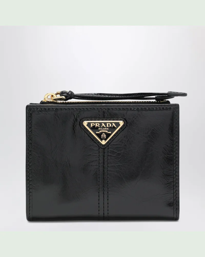 Prada Kleines schwarzes Portemonnaie aus Leder Black