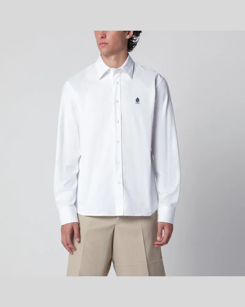 Prada Baumwollhemd mit gesticktem Logo in Weiß White
