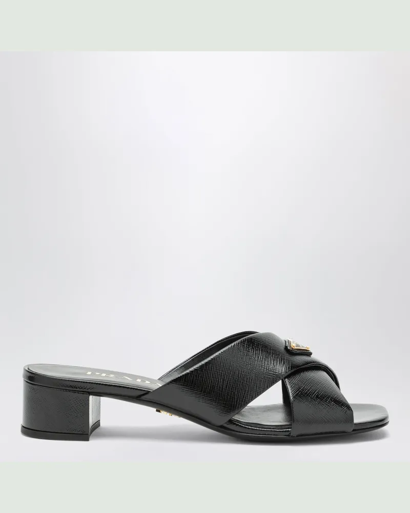 Prada Schwarze Leder-Mules mit Dreieck-Logo Black
