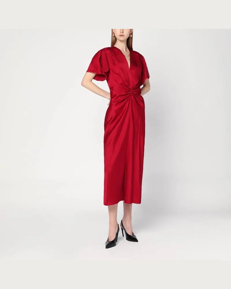 Victoria Beckham Fuchsienfarbenes Midikleid mit geraffter Taille Rosa