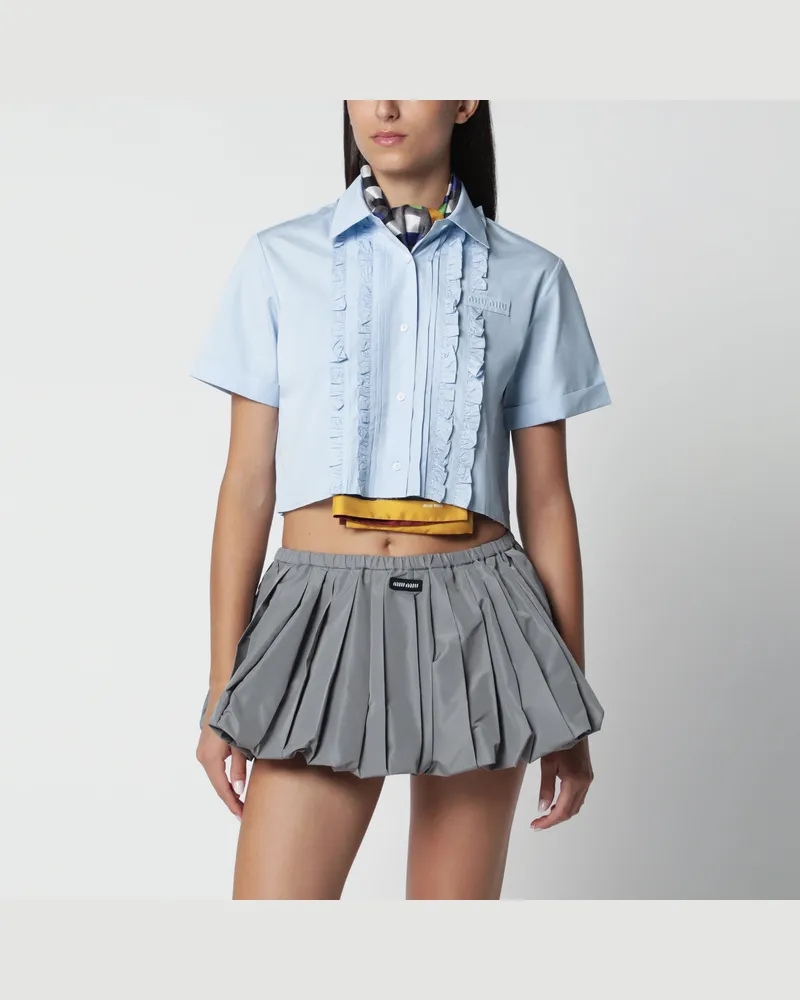Miu Miu Hellblaues Cropped-Hemd aus Popeline mit Rüschen Light