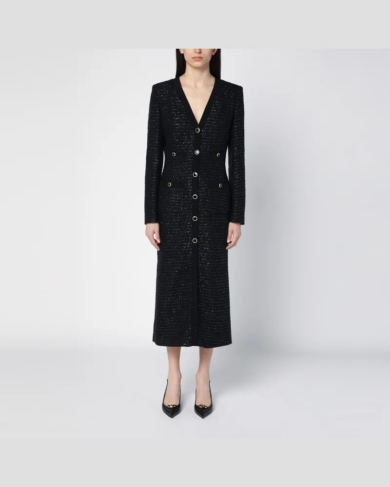 Alessandra Rich Schwarzes Midikleid aus Pailletten-Tweed mit Knöpfen Schwarz