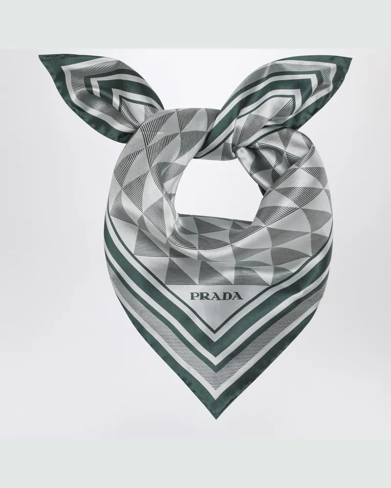 Prada Smaragdgrüner bedruckter Seidentwill-Schal 55x55 Green