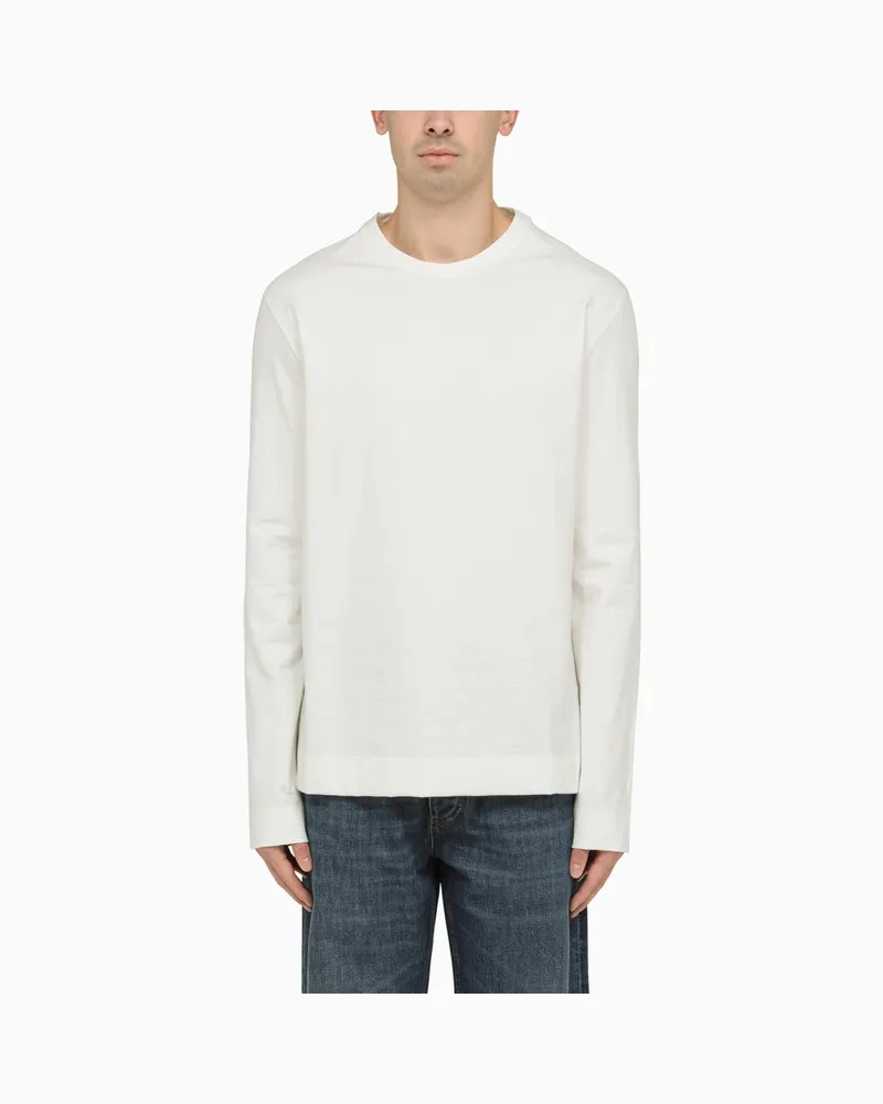Jil Sander Weißer Pullover mit Rundhalsausschnitt aus Baumwolle Weiß
