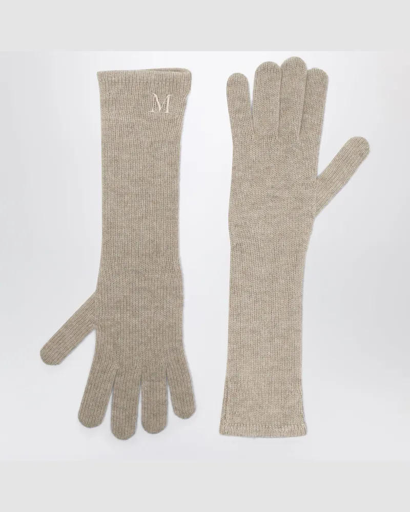 Max Mara Lange beige melierte Handschuhe aus Kaschmir Beige