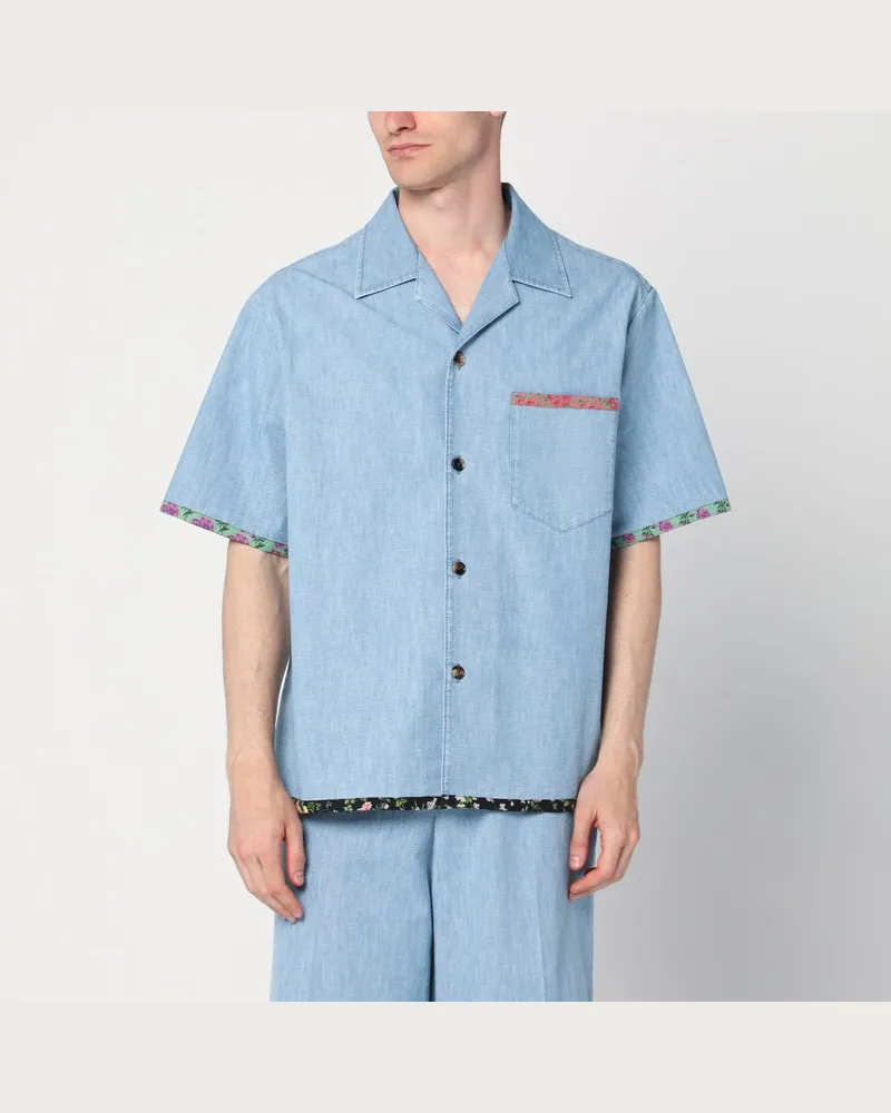 Valentino Garavani Jeanshemd mit Blumenrändern Hellblau