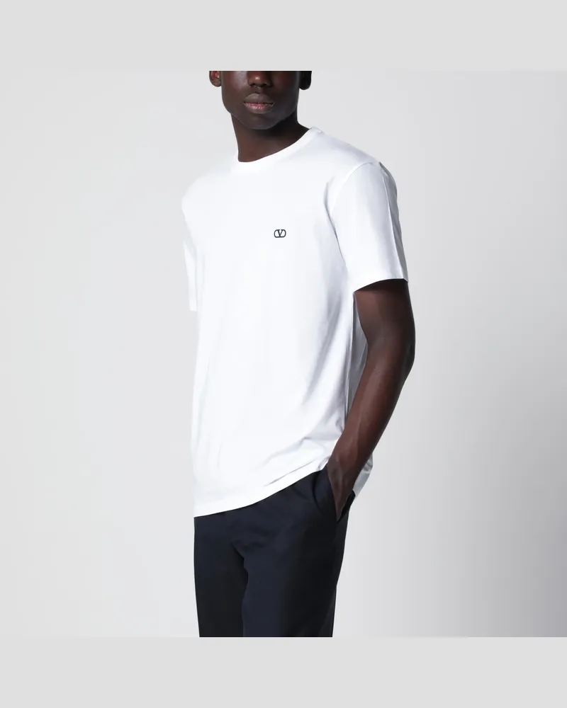 Valentino Garavani T-Shirt aus Baumwolle mit VLogo-Stickerei in Weiß White