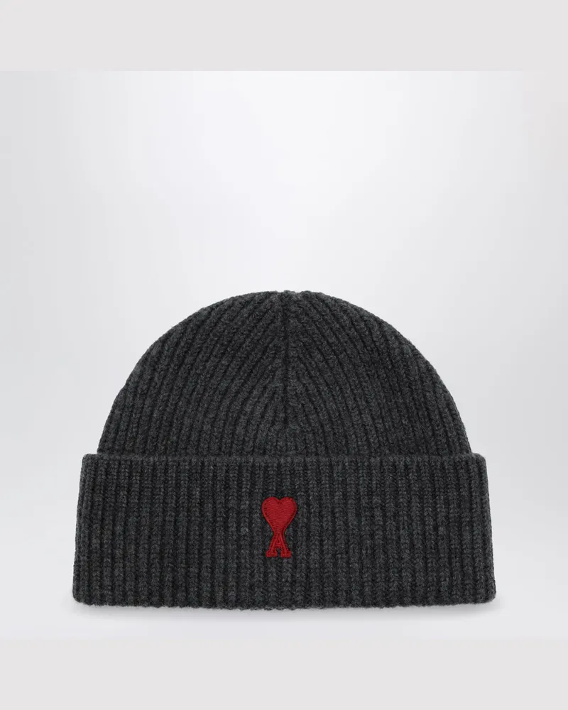 AMI Paris Graue Ami de Coeur Mütze aus Wolle Grey