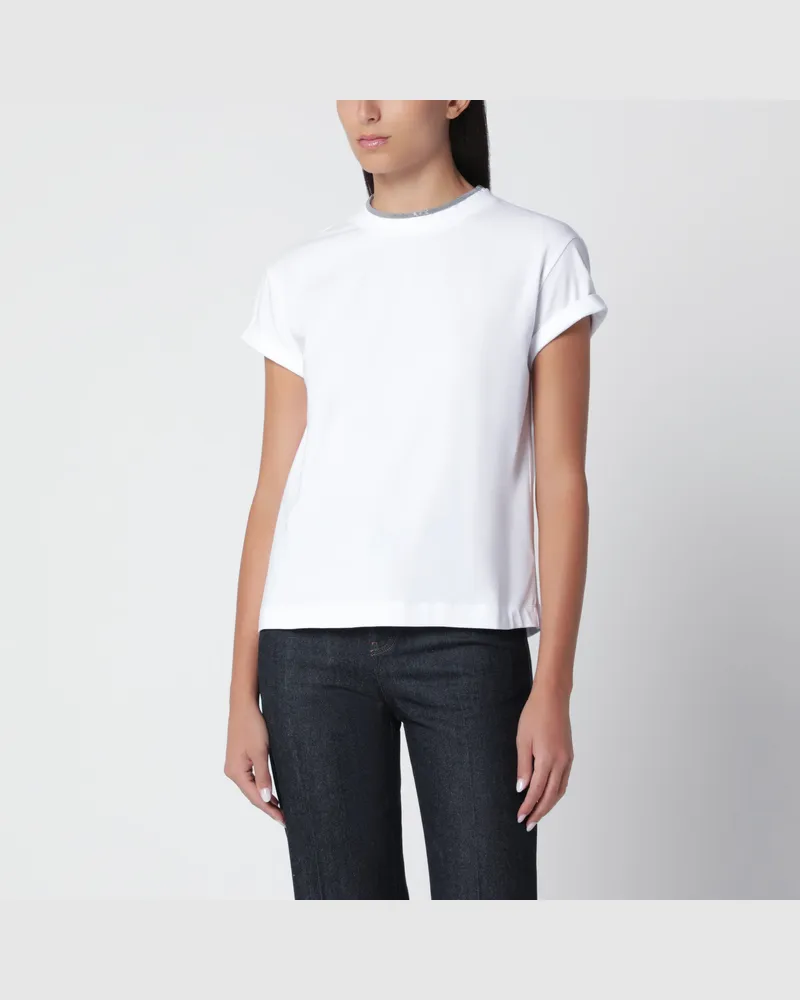 Brunello Cucinelli Weißes T-Shirt mit Rundhalsausschnitt und Anhänger White