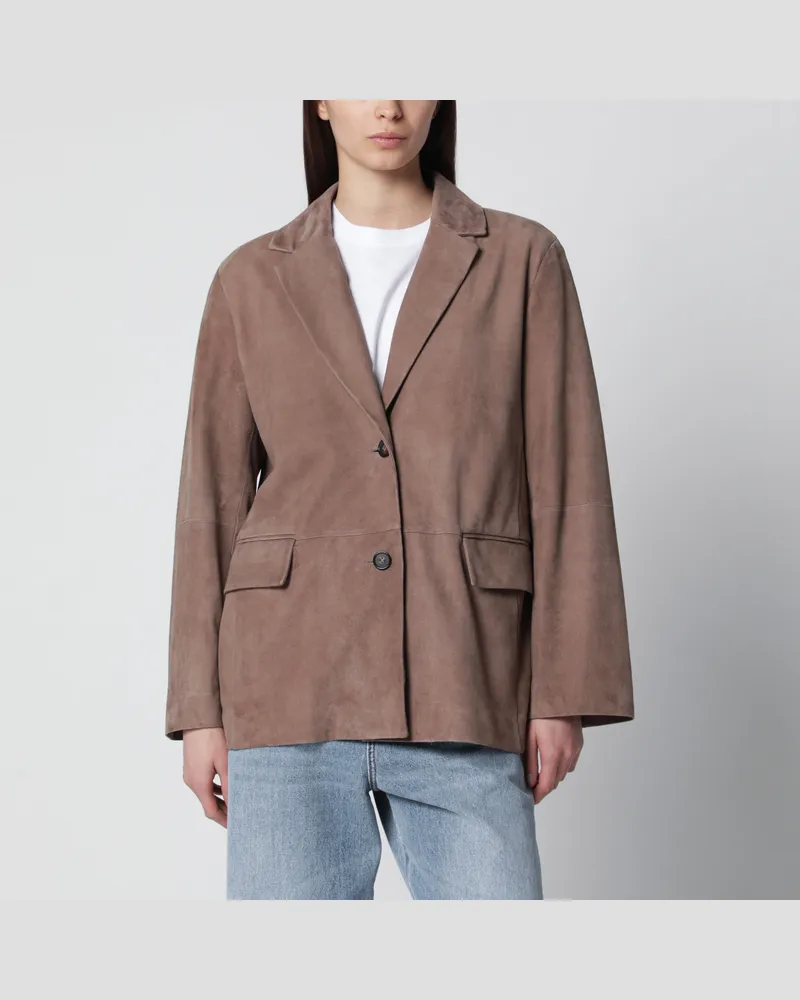 Max Mara Einreihige Jacke aus haselnussfarbenem Wildleder Brown