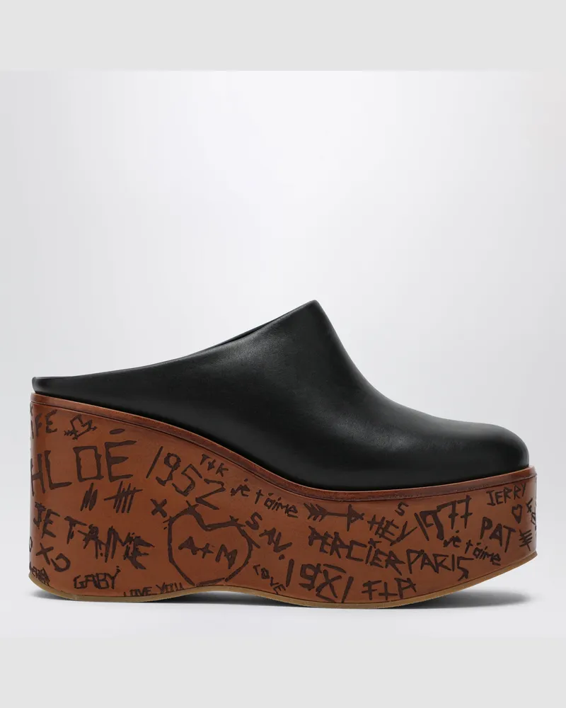 Chloé Maxime wedge sabot in calfskin leather black Black
