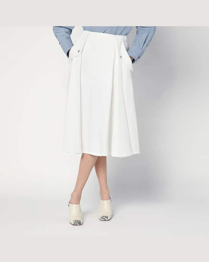 Bottega Veneta Elfenbeinfarbener Midirock mit Falten White