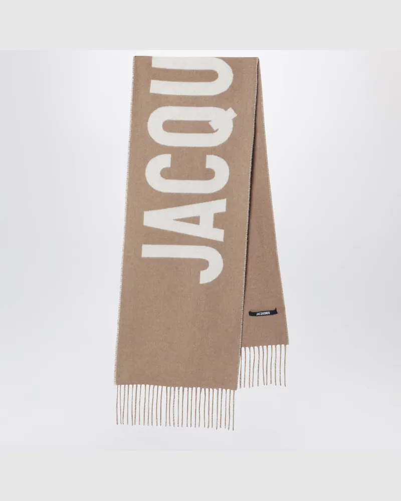 Jacquemus Taupefarbener Wollschal mit Logo Brown